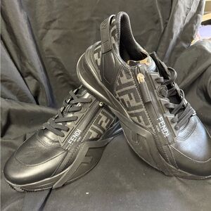 Fendi Black Sneakers with Geometric Pattern and Padded Tongue